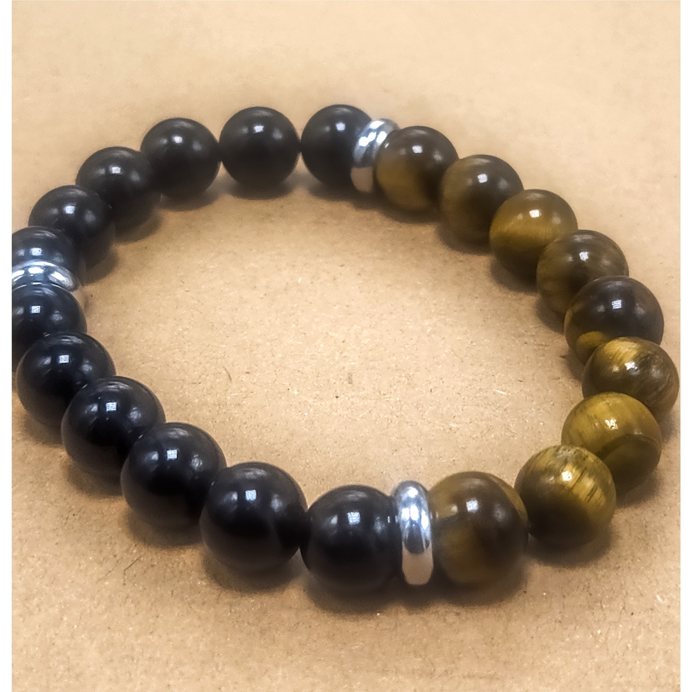 Men's/Unisex Double Stone Energy Bracelet - Tiger's Eye & Onyx